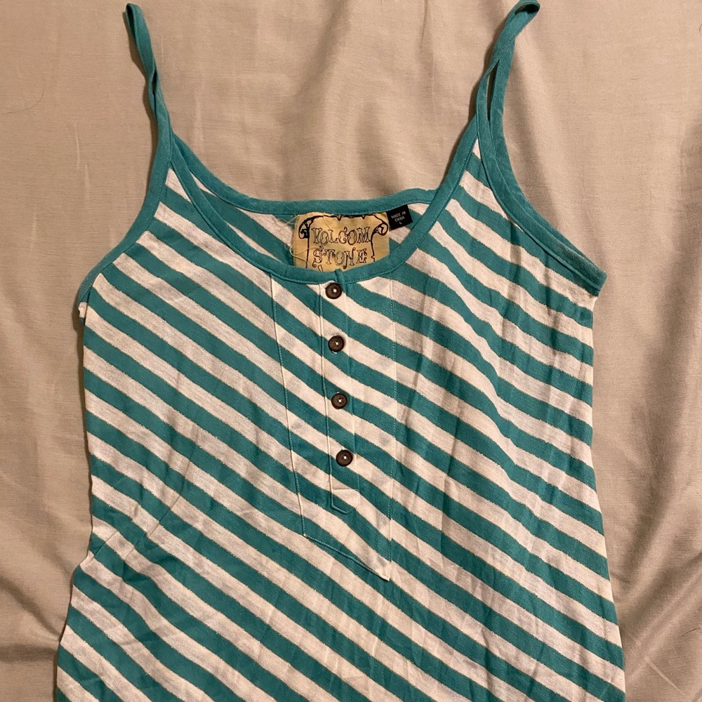 Volcom Cotton Turquoise and White Tank - Large